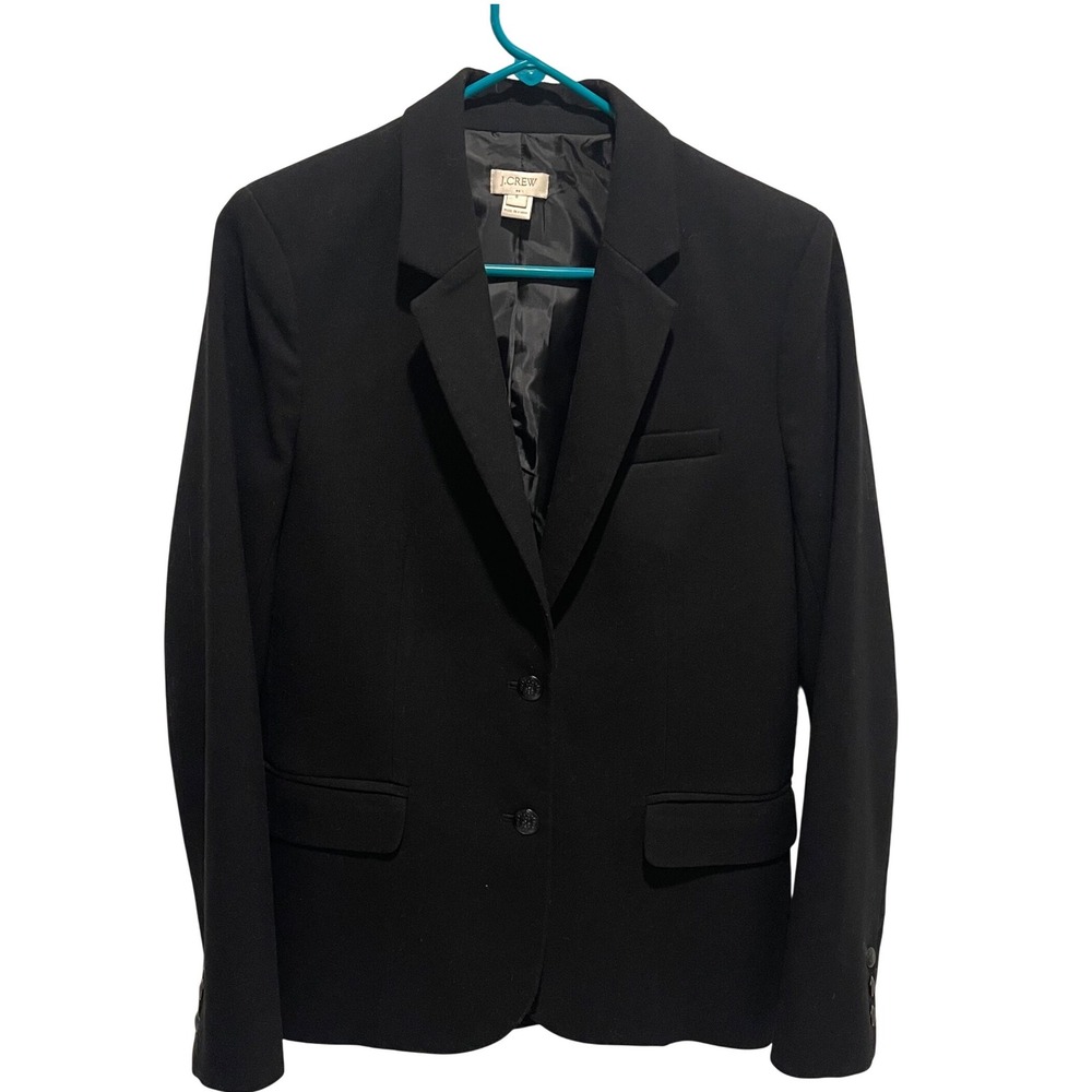 J. Crew Black Wool Blend Blazer Jacket Two Button Pockets Women Size 8